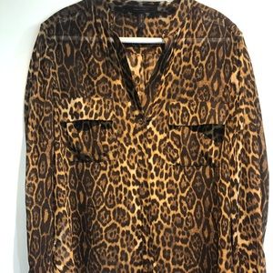 BCBG Maxazria Leopard Print 100% Silk Blouse